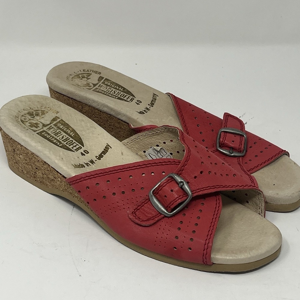 Worishofer 251 Wedge Slide Sandals Women's Leather Cork Comfort Sz 40 EU
